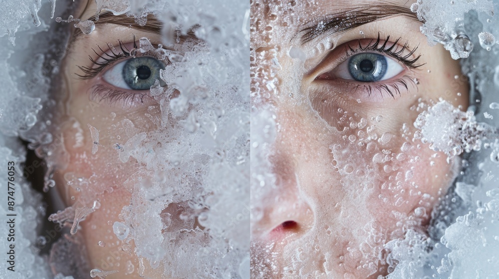 Aufkleber a sidebyside comparison of a persons face before and after the ice bath showing the visible effects 