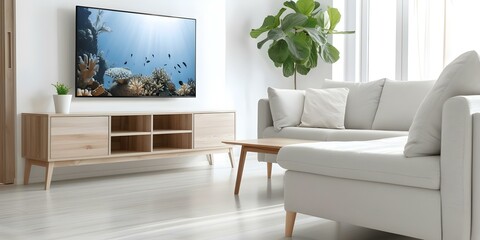 Modern living room with aquariumthemed wooden furniture design. Concept Living Room Design, Modern Furniture, Aquarium-Inspired,