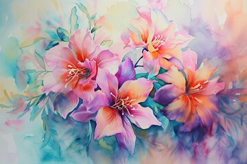 a painting of flowers on a white background, a delicate watercolor bunch of sweet peas