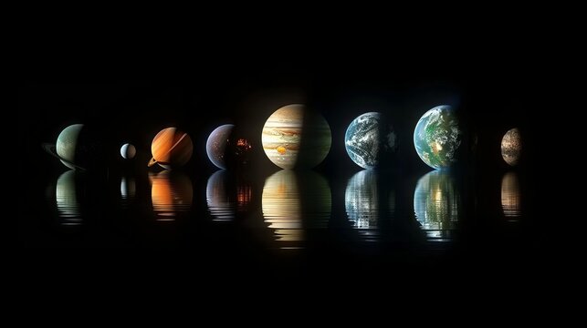 Planetary alignment showing the diversity of planets in terms of size and appearance Generative AI