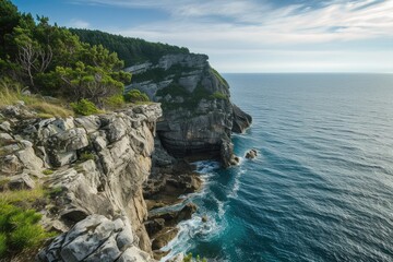 a view of the ocean from a cliff, dramatic cliffside overlooking the ocean
