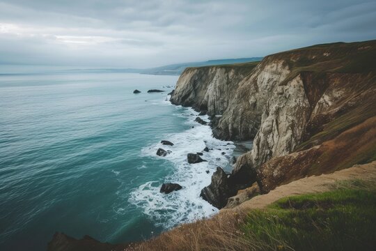 a view of the ocean from a cliff, dramatic cliffside overlooking the ocean