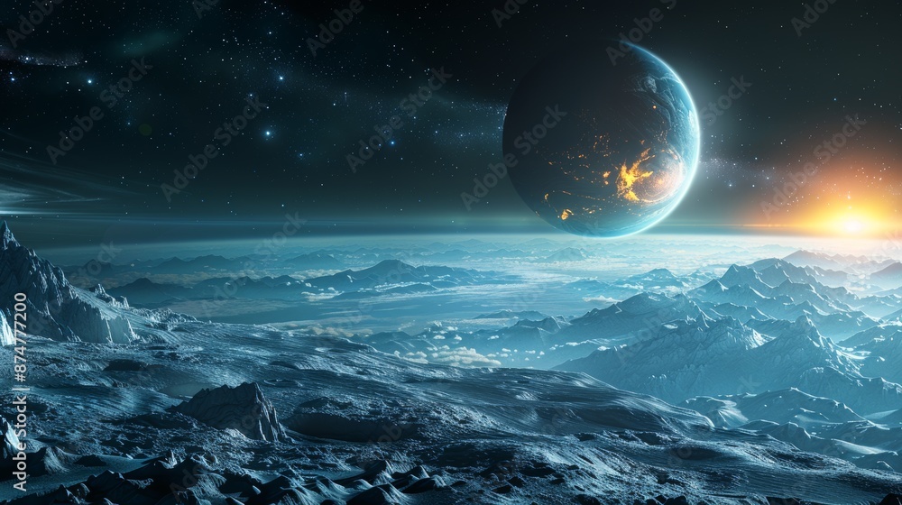 Poster planets with various atmospheric conditions and geological features in a serene space setting genera