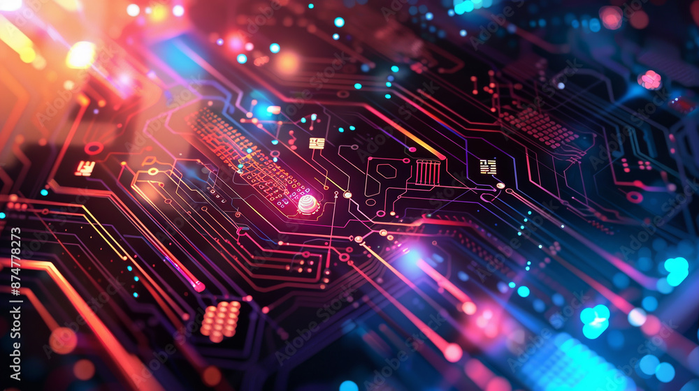Aufkleber a colorful image of a circuit board with many small lights