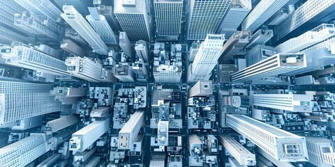 Obraz premium Aerial View of Modern Cityscape Skyscrapers Symbolizing Technology and Finance. Concept Aerial Photography, Cityscape, Skyscrapers, Technology, Finance