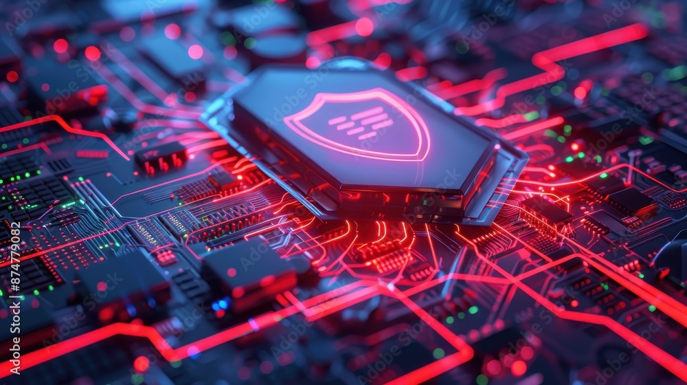 Poster secure cybersecurity shield defending digital network against cyber threats