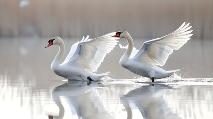 Obraz premium weißer Schwan auf einem See, Schwanenpaar 
