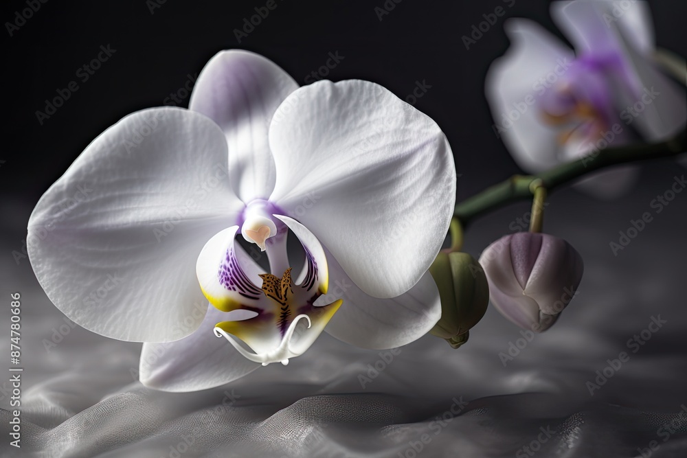 Aufkleber a close up of a flower with a blurry background, ethereal orchid, each petal a canvas for delicate s