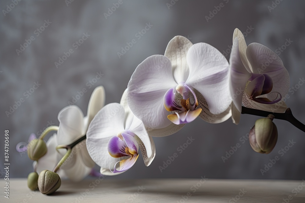 Poster a close up of a flower with a blurry background, ethereal orchid, each petal a canvas for delicate s