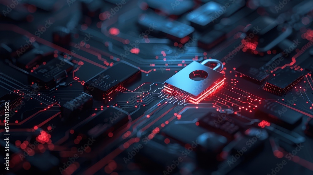 Poster secure cyber lock and key safeguarding online data privacy concept