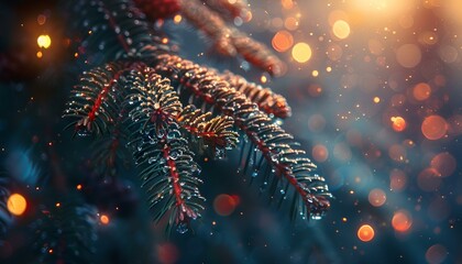 Close-Up of a Pine Tree Branch with a Blurry Background
