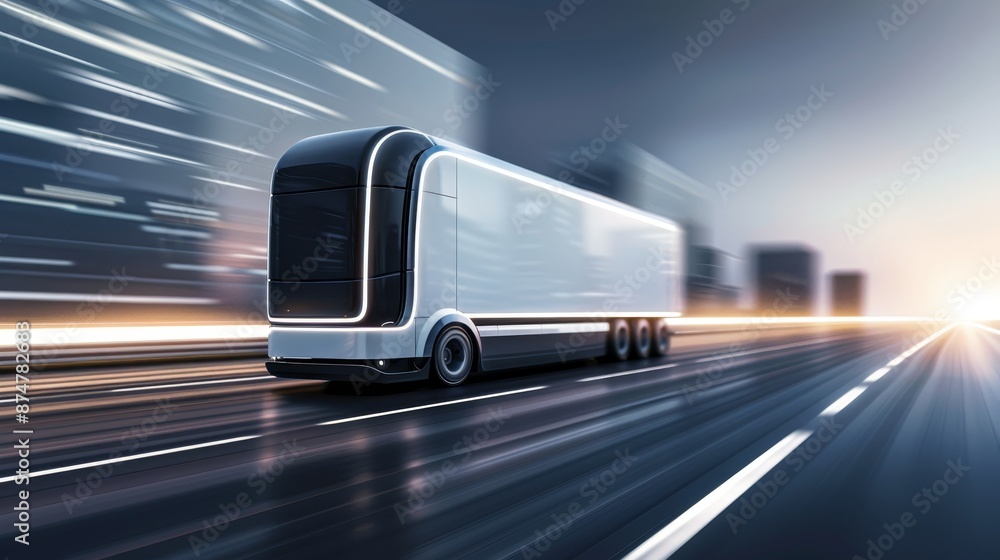 Wall mural accelerated haulage truck, showcasing swift and efficient transport capabilities, futuristic logisti