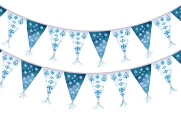 Fototapeta premium Original Bavarian bunting festoon from Germany with diamond pattern. Classic beer tent decoration. Isolated on white.
