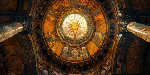 Baroque, Barocco Ornate Marble Ceiling Non-Linear Reformation Design with Intricate Accents Depicting Classic Elegance and Architectural Beauty