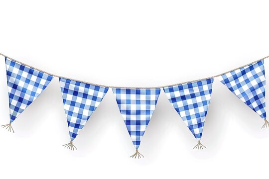 Original Bavarian bunting festoon from Germany with diamond pattern. Classic beer tent decoration. Isolated on white.