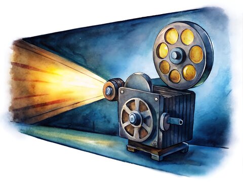 watercolor movie projector with bright light clip art preview