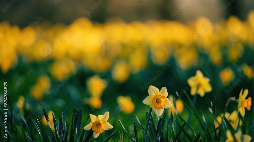 Sticker Yellow Daffodils in a Green Field