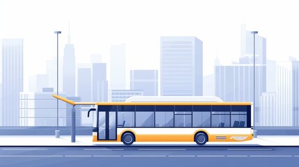 Coordinated bus transit, passengers swiftly entering and exiting, highlighting quick and efficient public transportation in a dynamic cityscape