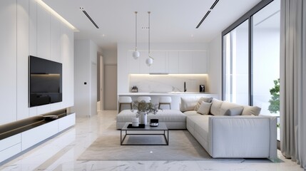 Tranquil living space, calming colors and serene design, symbolizing relief and encouragement, a residence that offers comfort and solace