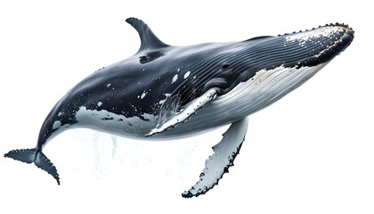 Fototapeta premium blue whale isolated on white, sea whale on white background, animal on white background