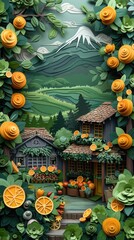 Naklejka premium Farmers market in paper cut design.