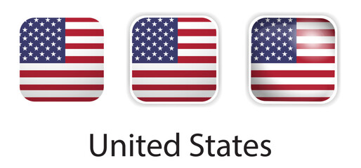United States flag vector icons set in the shape of rounded square