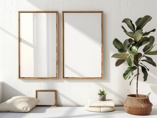 Blank vertical poster frame mockup in cozy home interior background. Photo Frame Mockup Luxurious with white wall background