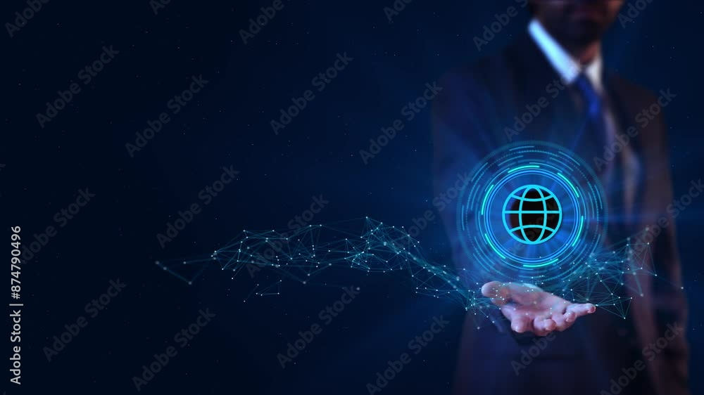 Poster businessman virtual hologram network and connection data science, wireless online safety, vpn virtua