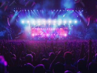 concert crowd summer music festival stage colorful lights. Generated with AI