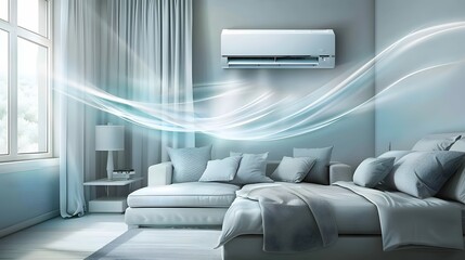 Fototapeta premium An air conditioning unit blowing out cool air into a room. 