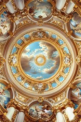Obraz premium Baroque, Barocco Ornate Marble Ceiling Non-Linear Reformation Design with Intricate Accents Depicting Classic Elegance and Architectural Beauty