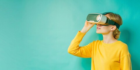 Young Woman in Yellow Using VR Headset