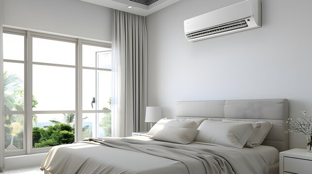 An air conditioning unit blowing out cool air into a room. 