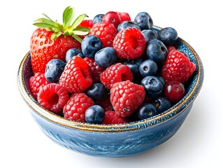 Vibrant Mixed Berries in Ceramic Bowl on White Background Isolated Concept for Snack or Dessert