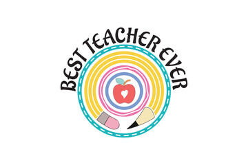 Best Teacher Ever Teacher Rainbow Coquette Pencil Bow Design, Teacher School Kindergarten Groovy Retro T-shirt Designs