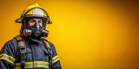 Naklejka premium Firefighter in Full Gear Against a Yellow Background