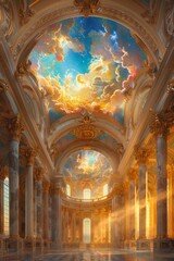 Obraz premium Baroque, Barocco Ornate Marble Ceiling Non-Linear Reformation Design with Intricate Accents Depicting Classic Elegance and Architectural Beauty