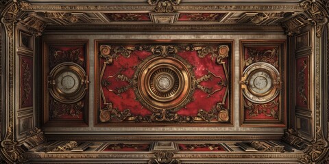 Fototapeta premium Baroque, Barocco Ornate Marble Ceiling Non-Linear Reformation Design with Intricate Accents Depicting Classic Elegance and Architectural Beauty