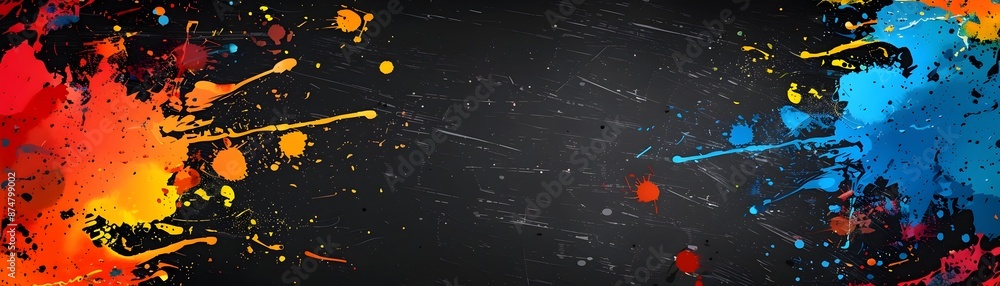 Aufkleber vibrant abstract frame with dynamic paint splashes on black canvas background