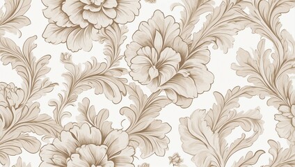 A floral and leaf pattern in brown tones on a cream background, creating a vintage and elegant feel. This motif is ideal for textiles, wallpapers, and artistic decorations with intricate details