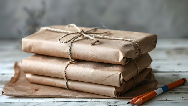 Vintage Wrapped Packages with Pencil.