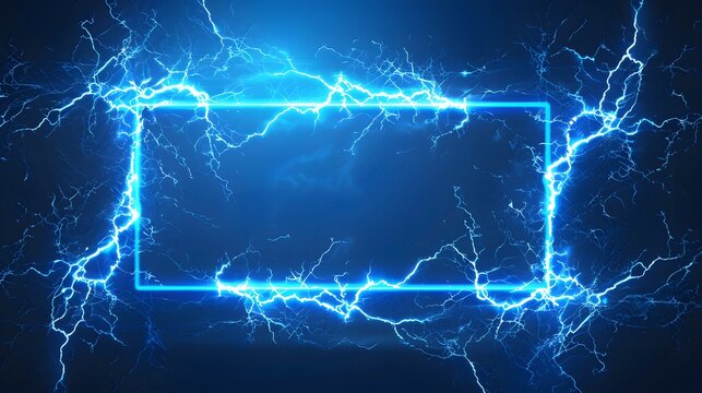 Lightning frames, blue electric borders of rectangular and square shapes with thunder bolt effect. Isolated photo frames with thunderbolt impact, magical energy flash . 