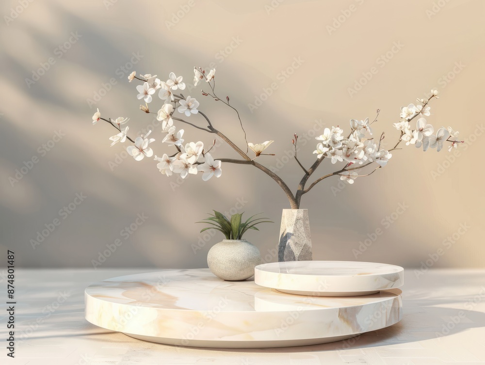 Poster podium design product display podium 3d render with blur background