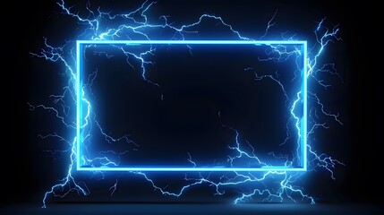 Lightning frames, blue electric borders of rectangular and square shapes with thunder bolt effect. Isolated photo frames with thunderbolt impact, magical energy flash . 