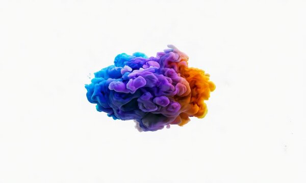 A small blue and orange object is floating in the air above a white background. The object appears to be a small, colorful rock or gem. The image has a dreamy, ethereal quality