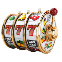 Casino Style Slot Machine Isolated on Transparent or White Background, PNG