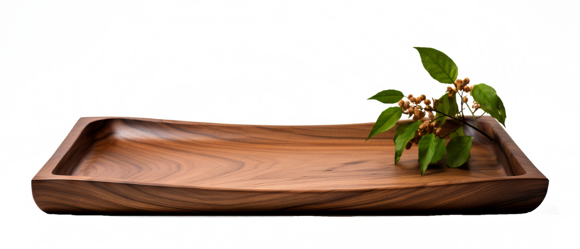 Transparent wooden tray on white background with natural texture and realistic detail, PNG,  isolated object for graphic design projects and digital artworks