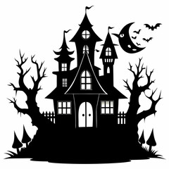 haunted house black vector silhouette