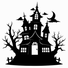 haunted house black vector silhouette