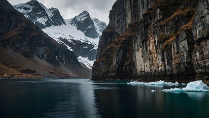A haiku capturing the rugged beauty of cliffs plunging into icy fjord waters ai_generated